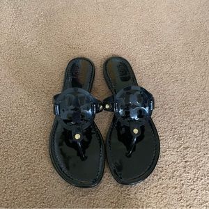 Tory Burch Miller Black Patent Leather Sandals Size 8.5